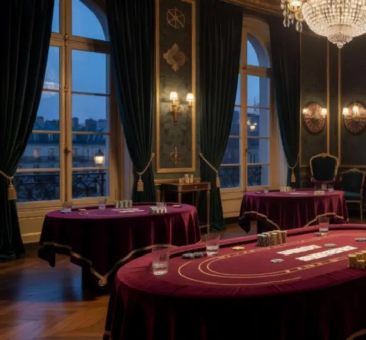 Ambiance de casino avec tables de poker et éclairages élégants pour un événement