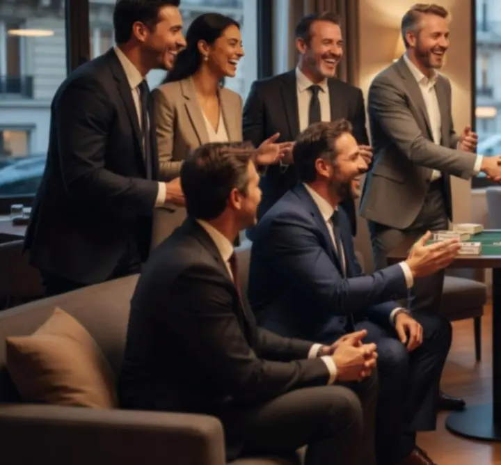 Équipe d'entreprise satisfaite après un événement poker