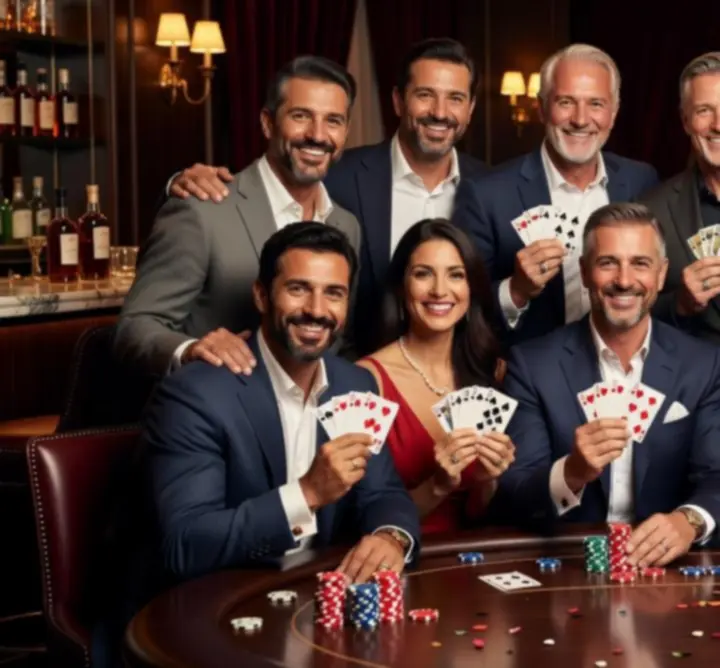 Invités souriants autour d'une table de poker lors d'un événement réussi