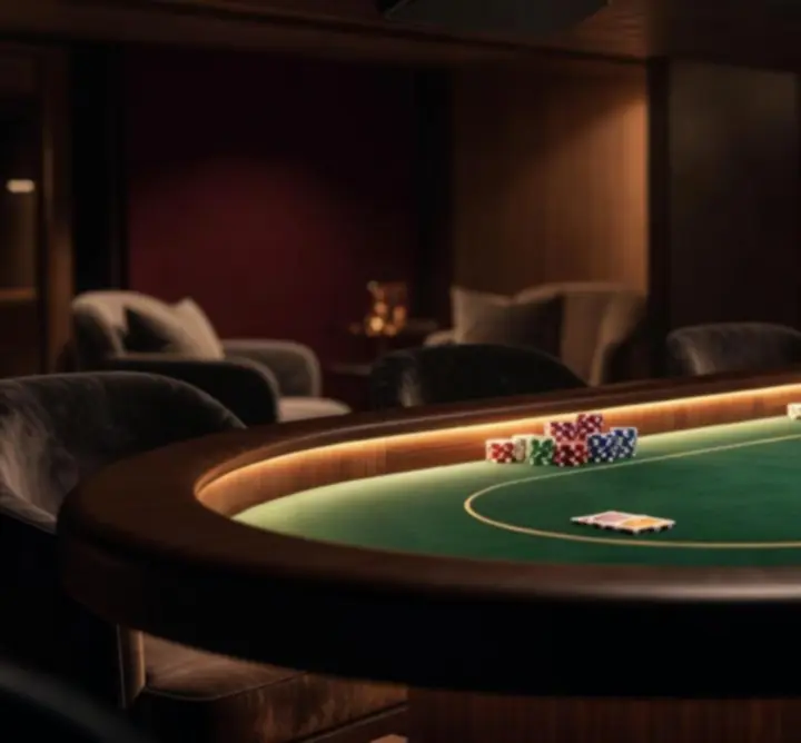 Éclairage tamisé et sonorisation intimiste pour un événement poker.