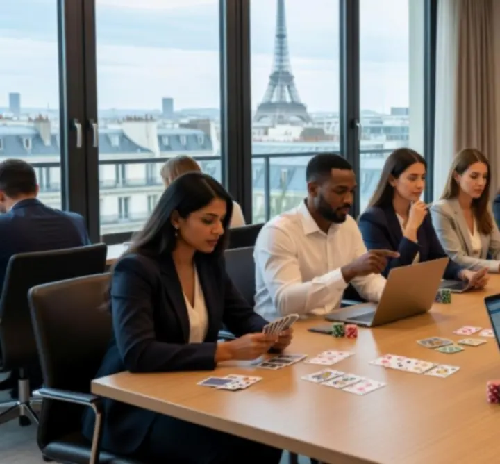 Équipe d'entreprise participant à un team building poker en France
